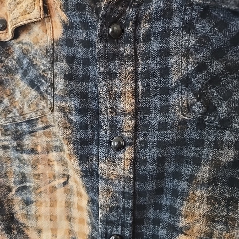 Franklin Flannels Shirt MensM Black Orange Abstract Upcycled Pearl Snap Tie Dye - Picture 6 of 13